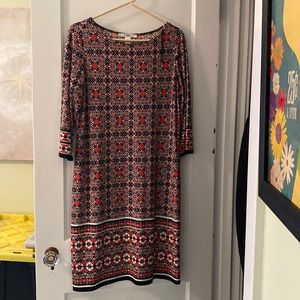 black and orange/red.  3/4 length sleeves.  Worn once